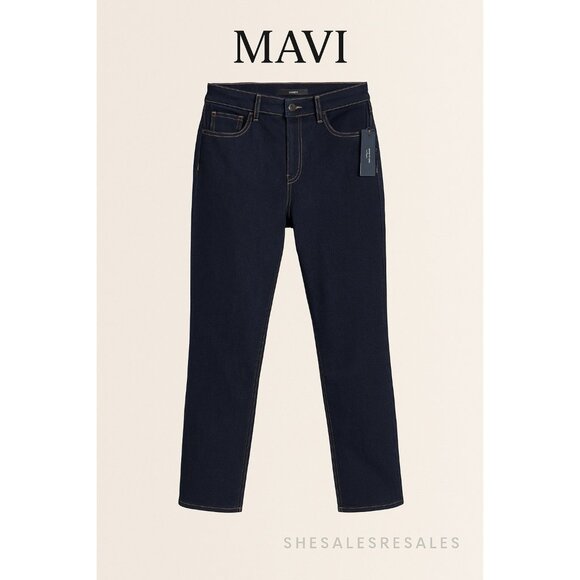 Mavi Kendra SuperSoft High-Rise Straight Leg Jeans Dark Indigo Size 33W 30L NWT - Picture 1 of 9